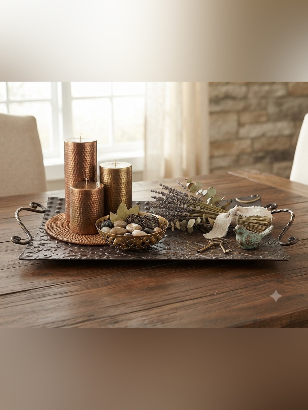 Ornate Brown Metal display Tray with Handles